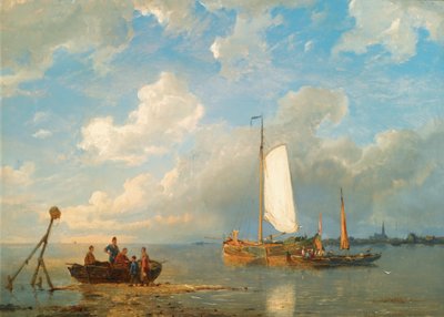 Schiffe in einem Ästuar bei Ebbe von Pieter Cornelis Dommersen